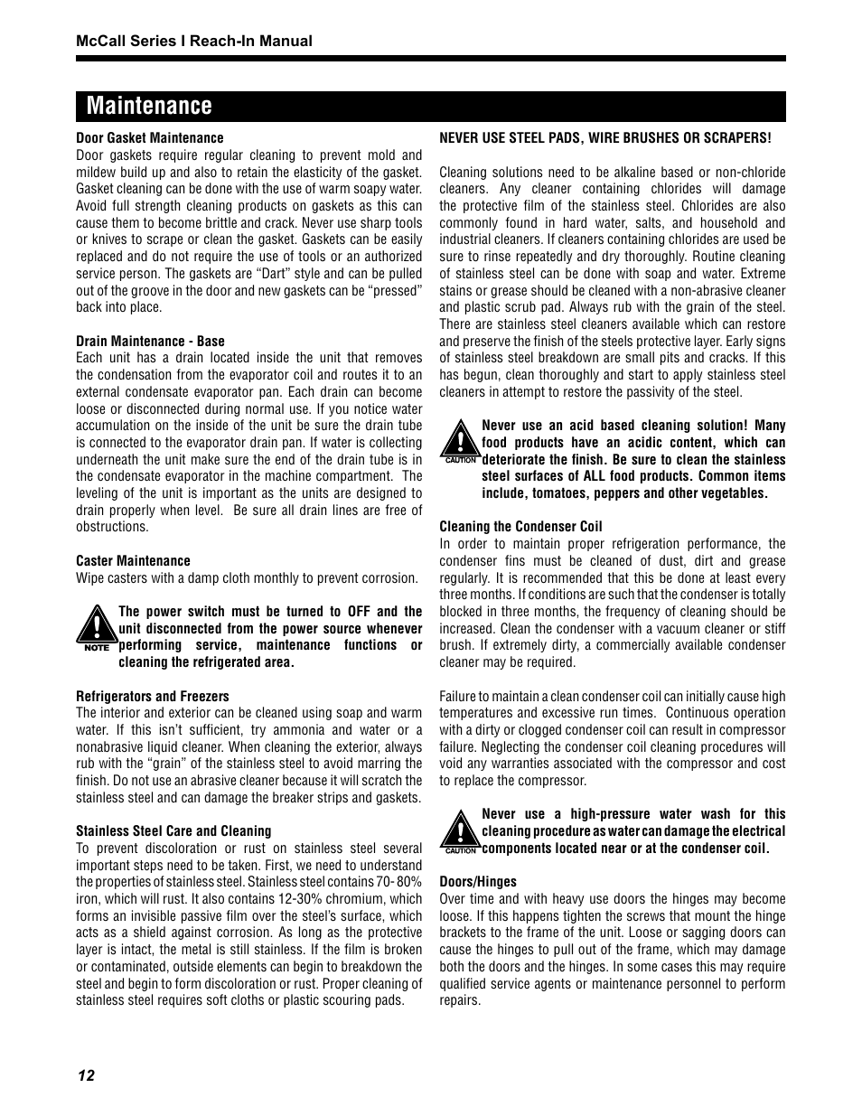 Maintenance | McCall MCCR1-G User Manual | Page 12 / 28