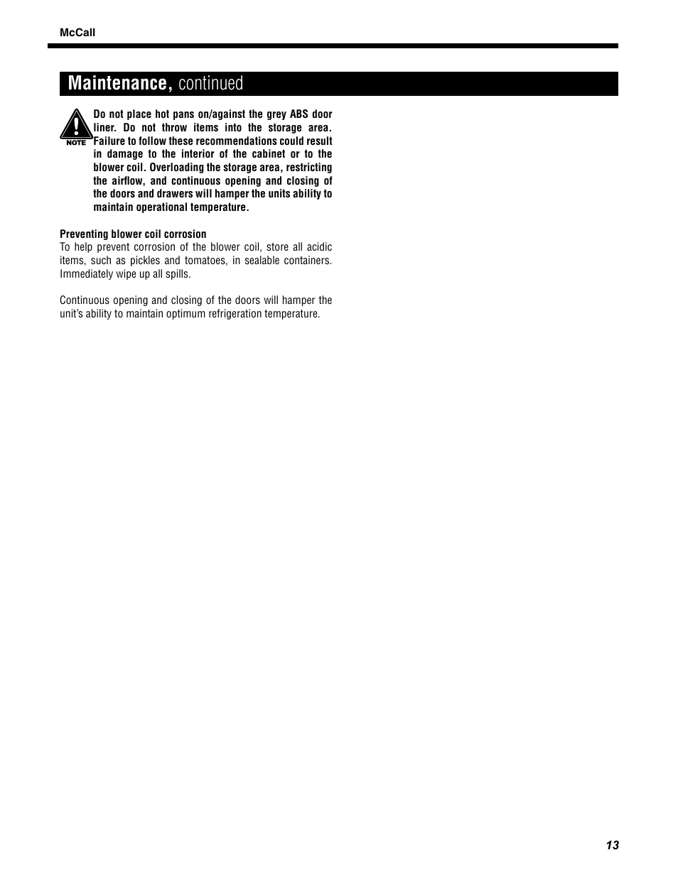 Maintenance, continued | McCall MCCR1-G User Manual | Page 13 / 28