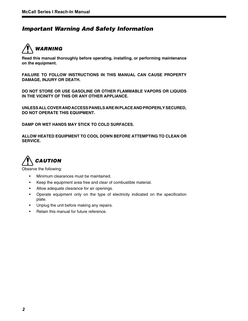Important warning and safety information | McCall MCCR1-G User Manual | Page 2 / 28