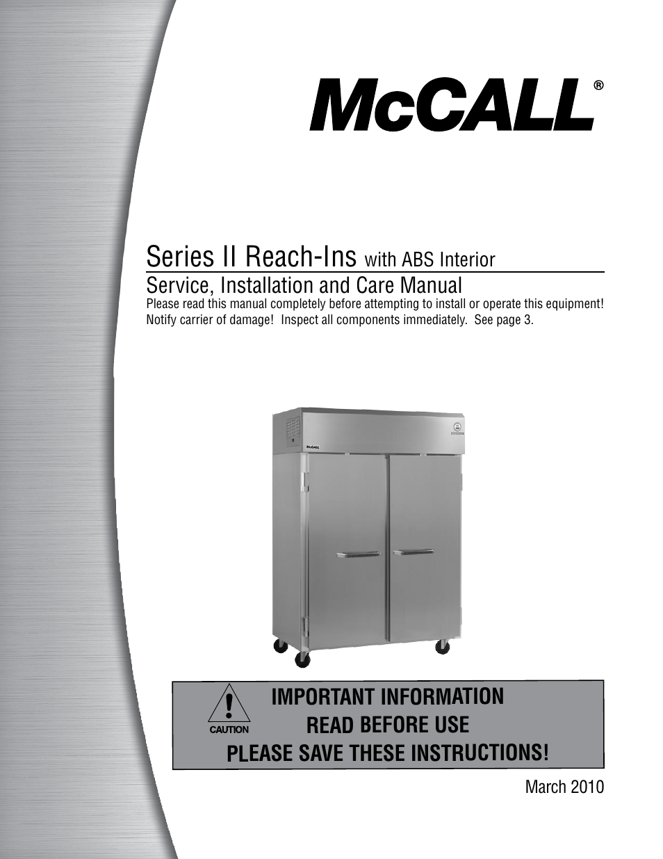 McCall Series II Reach-Ins with ABS Interior User Manual | 20 pages