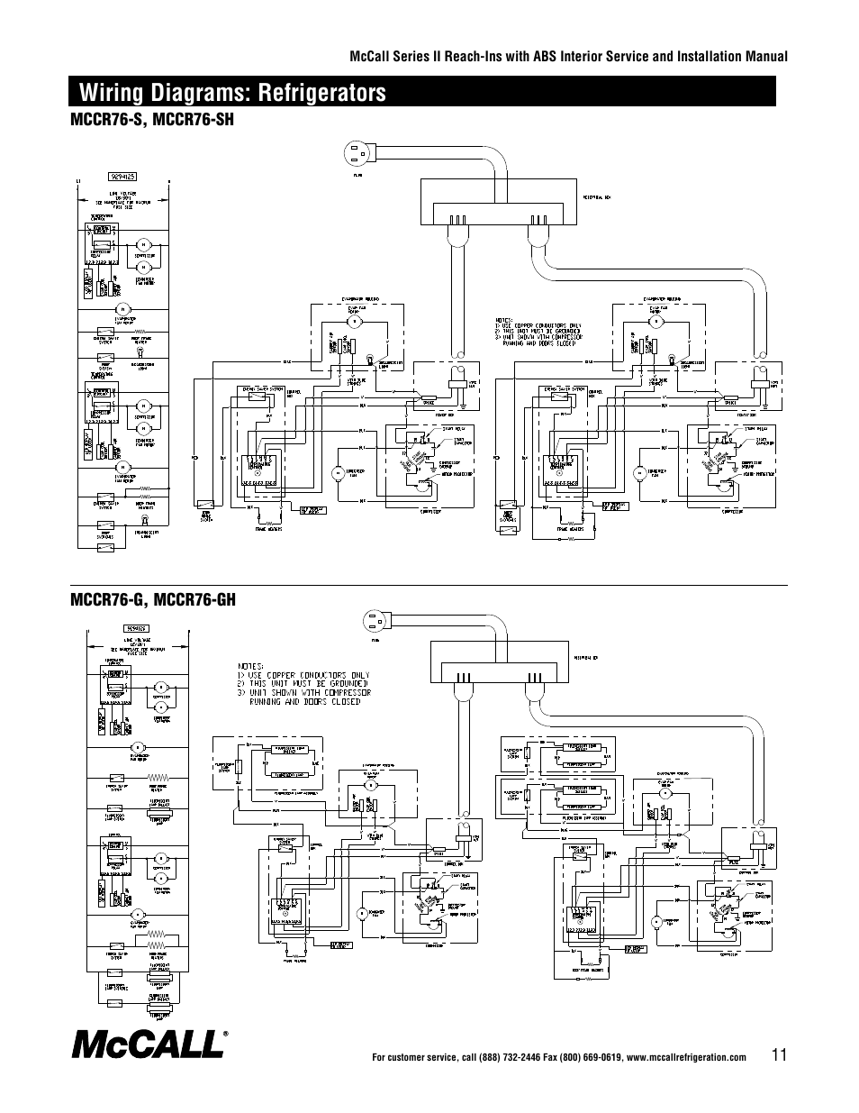 Wiring diagrams: refrigerators | McCall Series II Reach-Ins with ABS Interior User Manual | Page 11 / 20