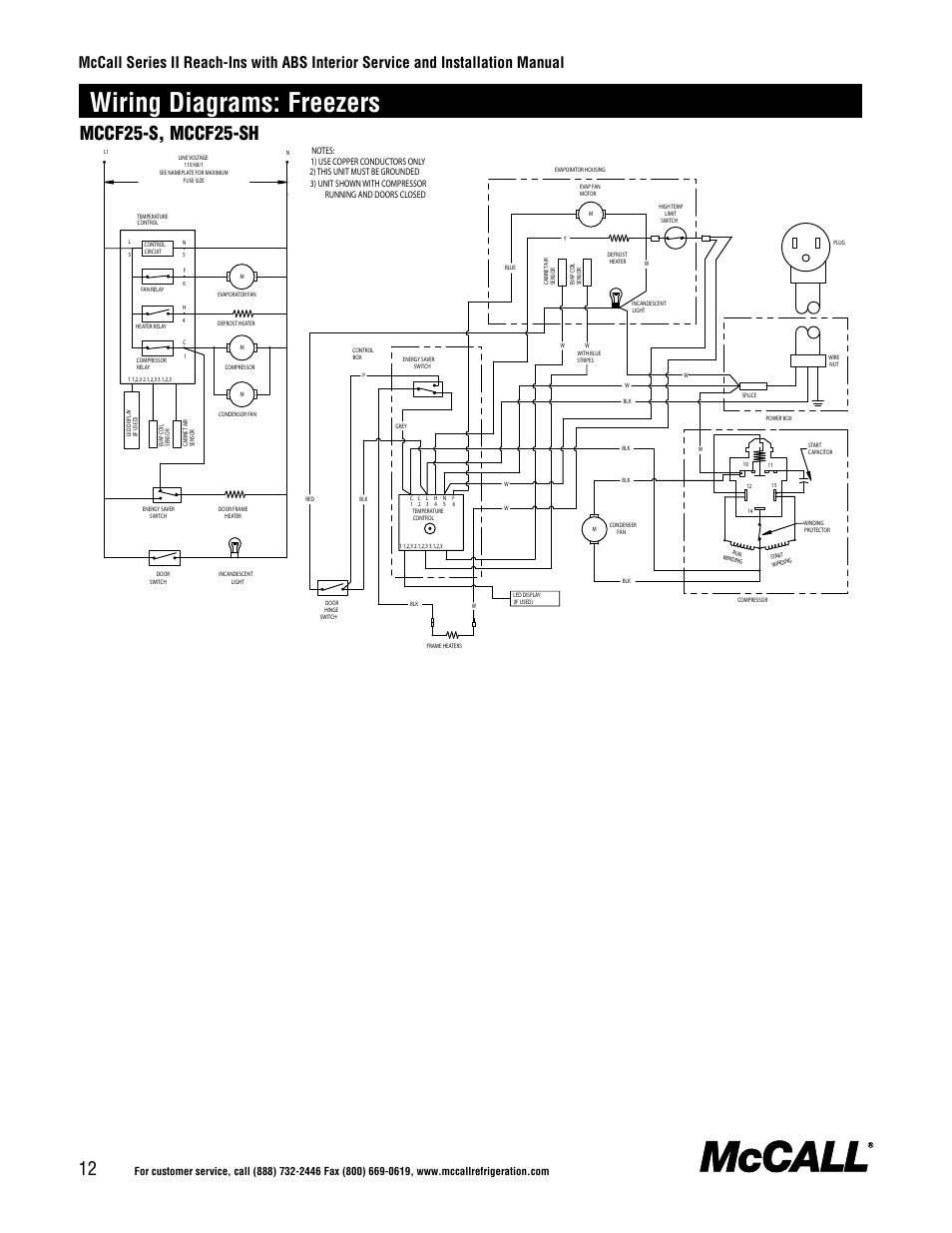 Wiring diagrams: freezers, Mccf25-s, mccf25-sh | McCall Series II Reach-Ins with ABS Interior User Manual | Page 12 / 20
