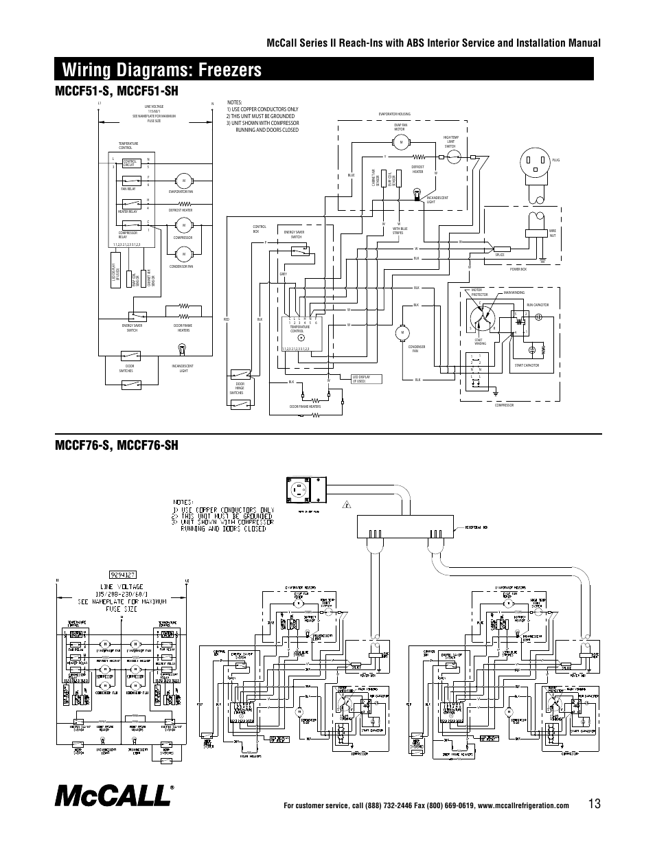 Wiring diagrams: freezers | McCall Series II Reach-Ins with ABS Interior User Manual | Page 13 / 20