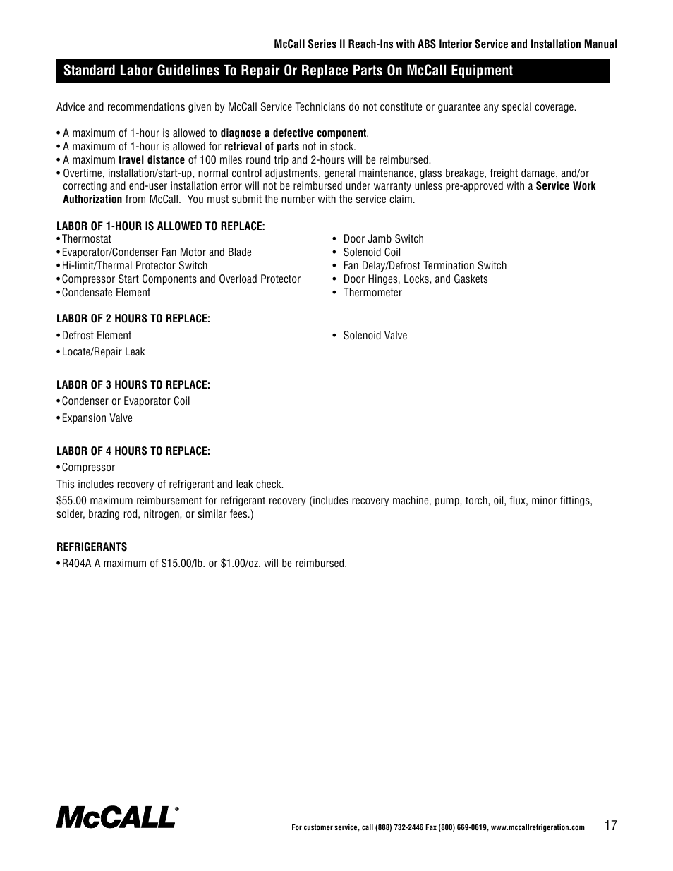 McCall Series II Reach-Ins with ABS Interior User Manual | Page 17 / 20