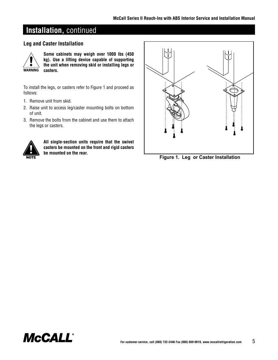 Installation, continued | McCall Series II Reach-Ins with ABS Interior User Manual | Page 5 / 20