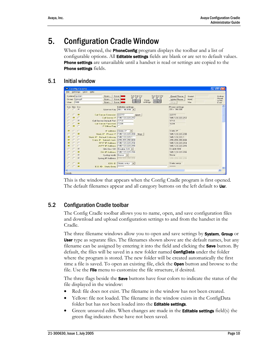 5 configuration cradle window, Initial window, Configuration cradle toolbar | Configuration cradle window, 1 initial window, 2 configuration cradle toolbar | Avaya 3600 Series User Manual | Page 10 / 16