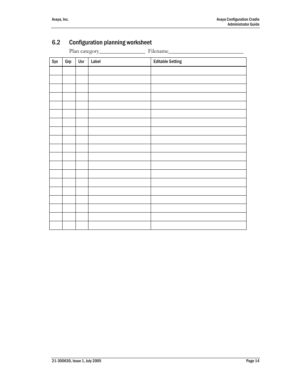 Configuration planning worksheet, 2 configuration planning worksheet | Avaya 3600 Series User Manual | Page 14 / 16