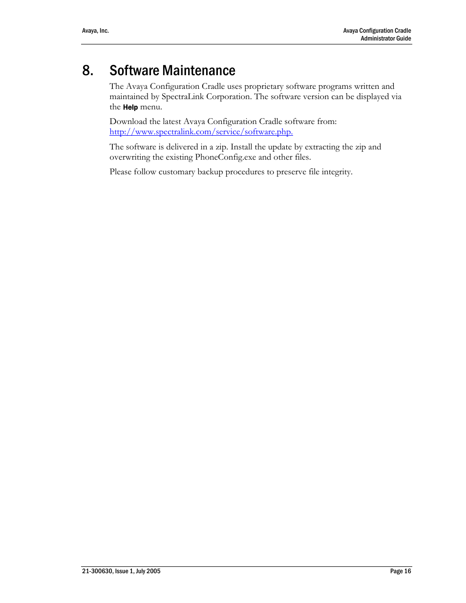 8 software maintenance, Software maintenance | Avaya 3600 Series User Manual | Page 16 / 16
