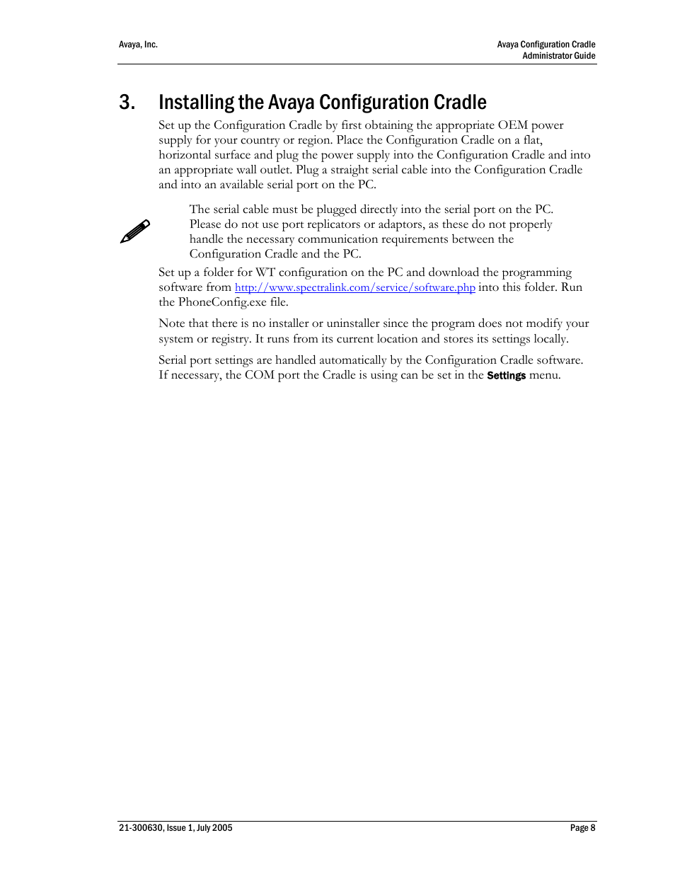 3 installing the avaya configuration cradle, Installing the avaya configuration cradle | Avaya 3600 Series User Manual | Page 8 / 16