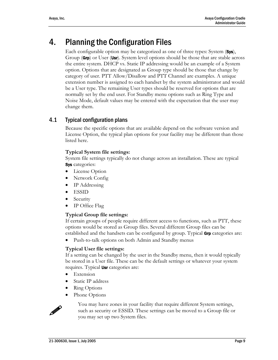 4 planning the configuration files, Typical configuration plans, Planning the configuration files | Avaya 3600 Series User Manual | Page 9 / 16