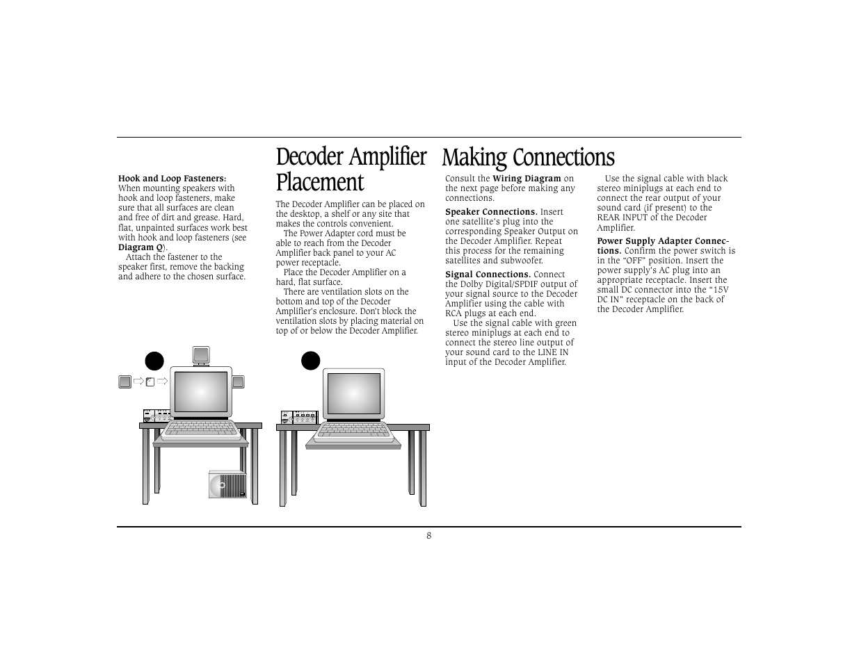 Decoder amplifier placement, Making connections | Cambridge SoundWorks Home Theater System User Manual | Page 11 / 19