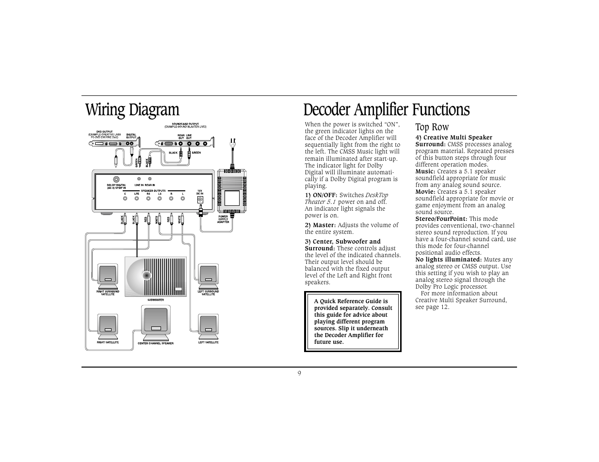 Wiring diagram, Decoder amplifier functions | Cambridge SoundWorks Home Theater System User Manual | Page 12 / 19