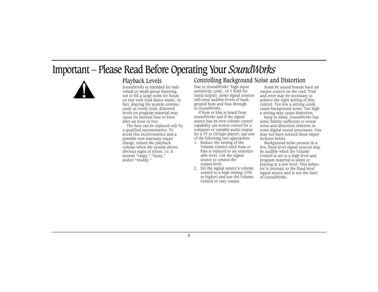Playback levels, Controlling background noise and distortion | Cambridge SoundWorks Speaker System User Manual | Page 11 / 19