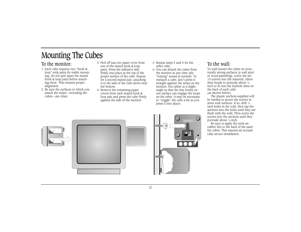 Mounting the cubes | Cambridge SoundWorks Speaker System User Manual | Page 15 / 19