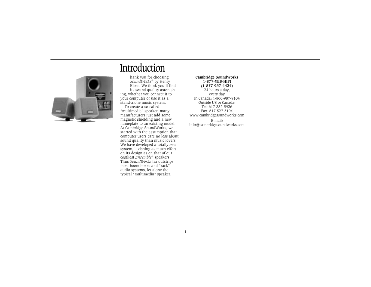 Introduction | Cambridge SoundWorks Speaker System User Manual | Page 4 / 19