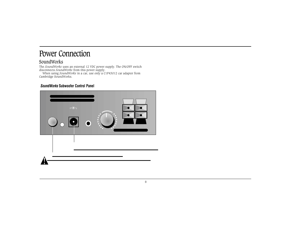 Power connection, Soundworks | Cambridge SoundWorks Speaker System User Manual | Page 9 / 19