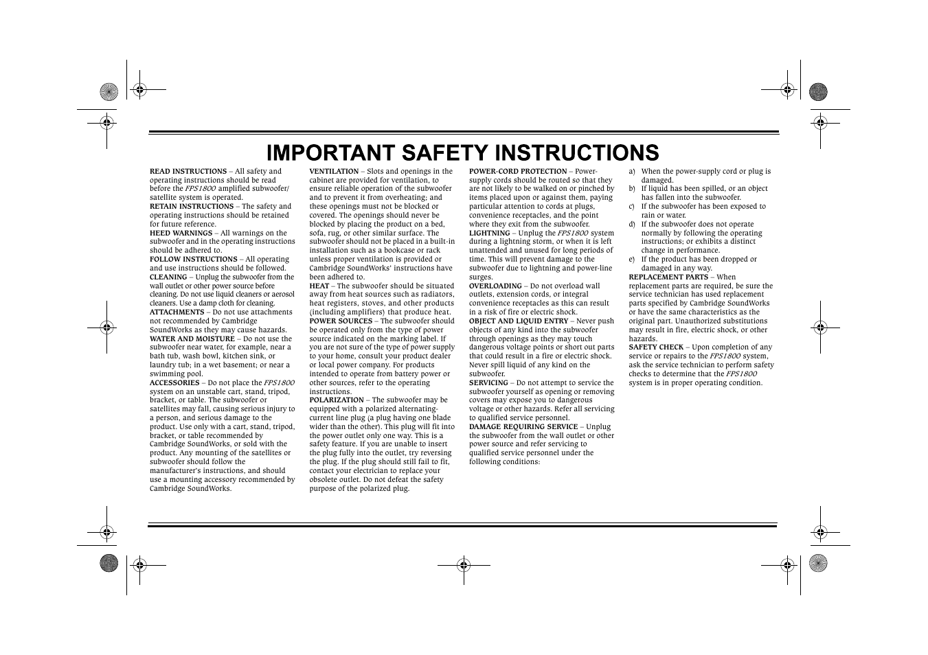 Cambridge SoundWorks FPS1800 User Manual | Page 4 / 14