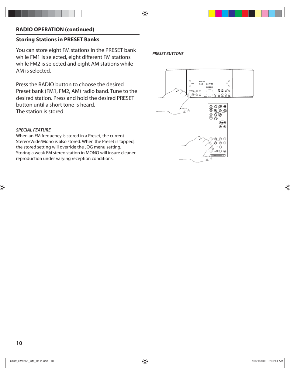 Preset buttons | Cambridge SoundWorks I755 User Manual | Page 10 / 24