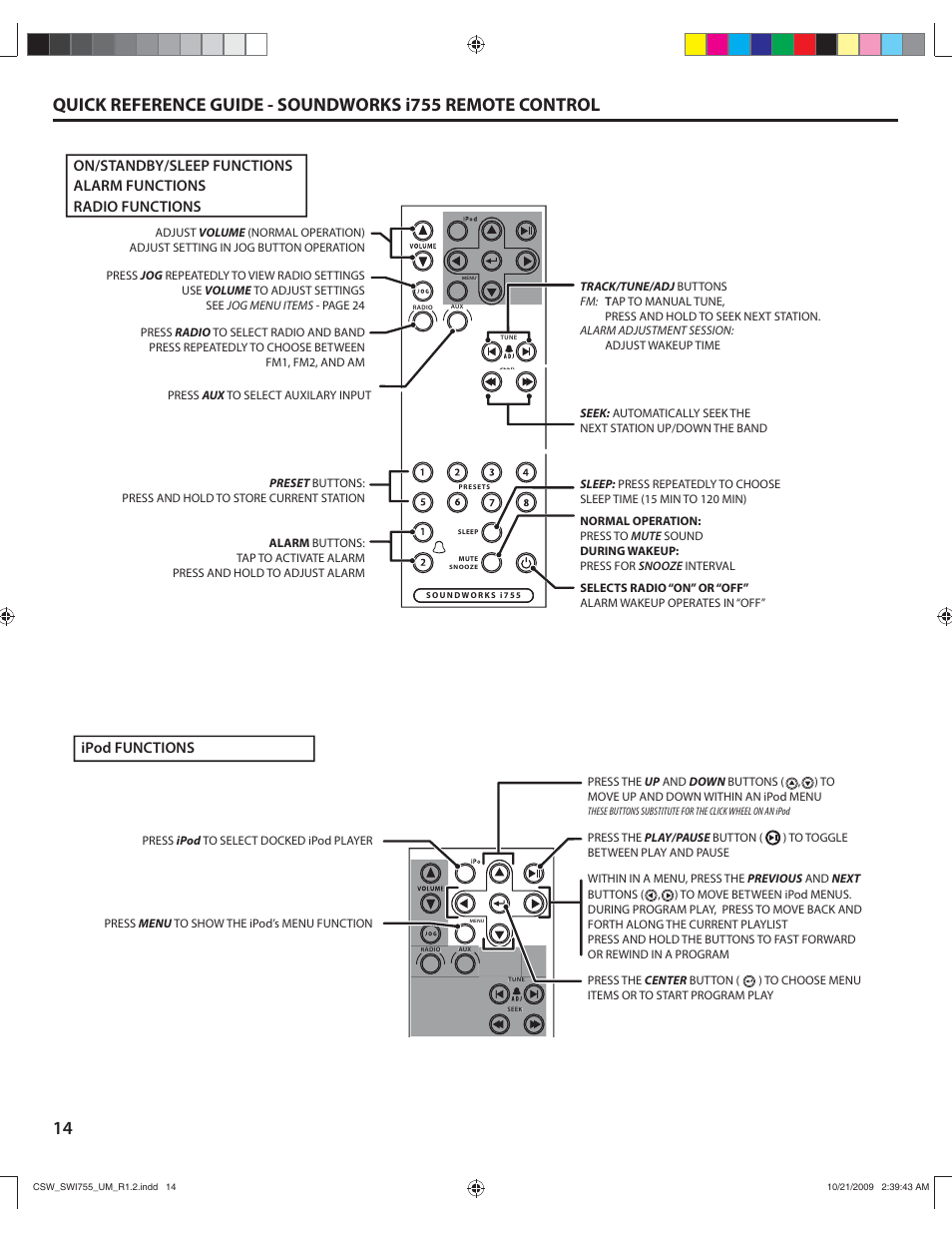 Ipod functions | Cambridge SoundWorks I755 User Manual | Page 14 / 24