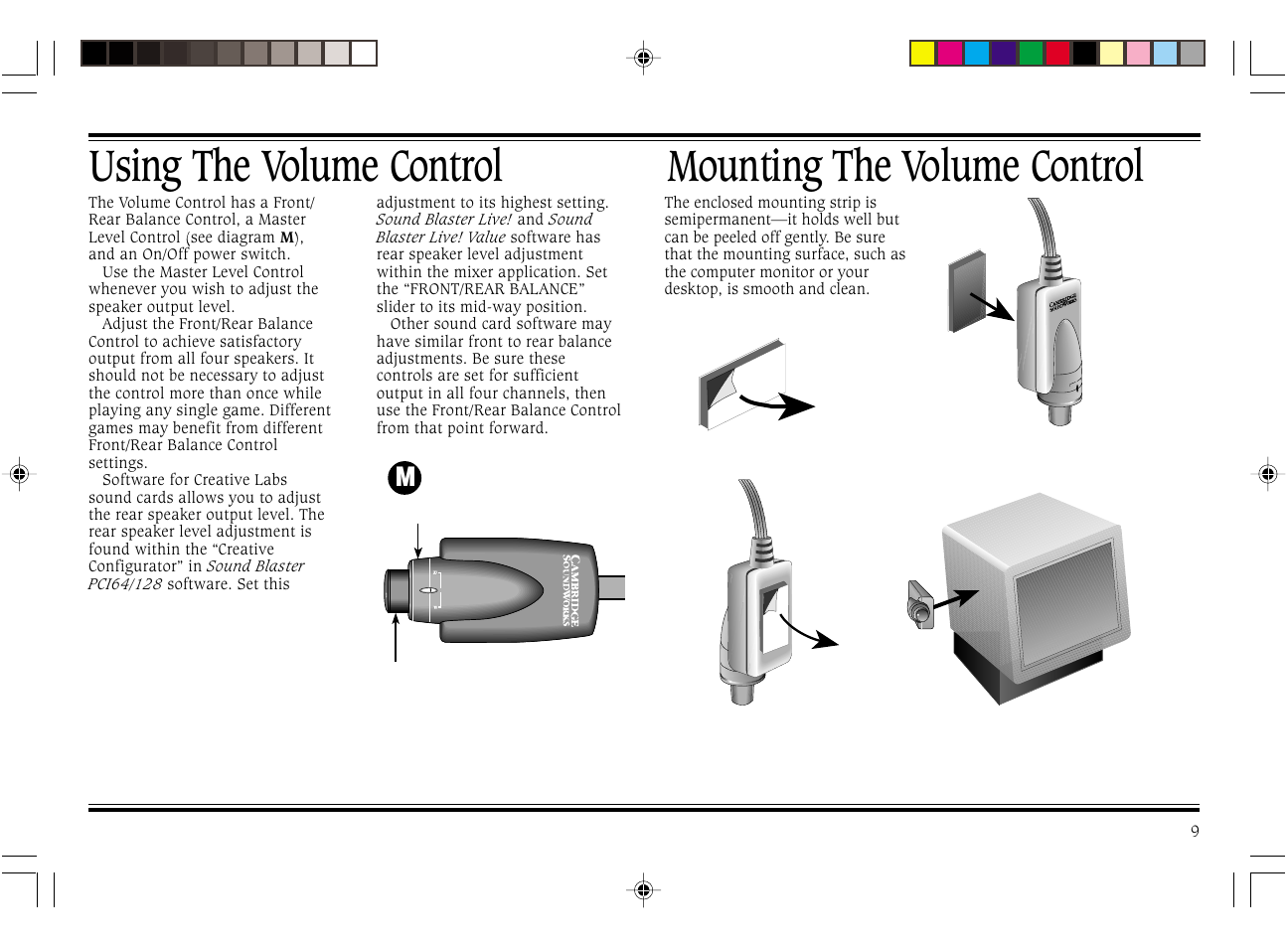 Using the volume control, Mounting the volume control | Cambridge SoundWorks FPS2000 User Manual | Page 13 / 20