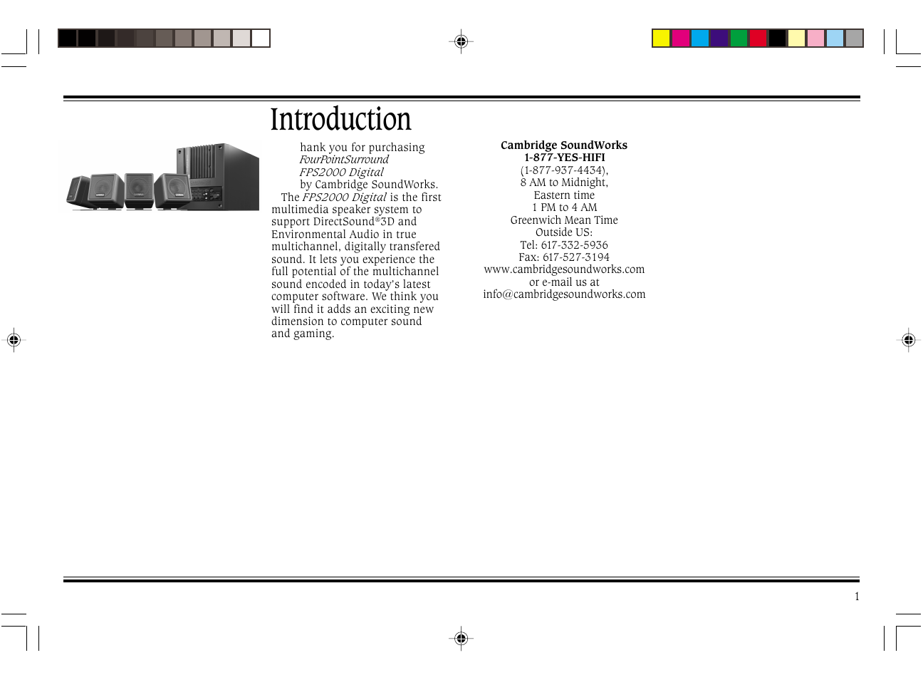 Introduction | Cambridge SoundWorks FPS2000 User Manual | Page 5 / 20