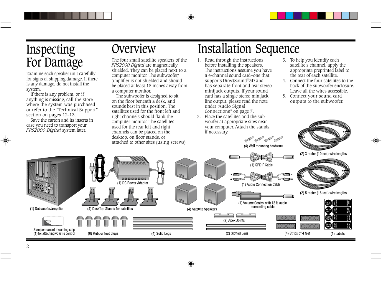 Installation sequence inspecting for damage, Overview | Cambridge SoundWorks FPS2000 User Manual | Page 6 / 20