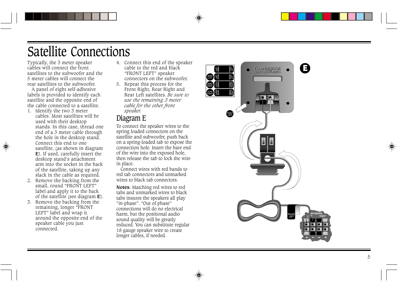 Satellite connections, Diagram e | Cambridge SoundWorks FPS2000 User Manual | Page 9 / 20