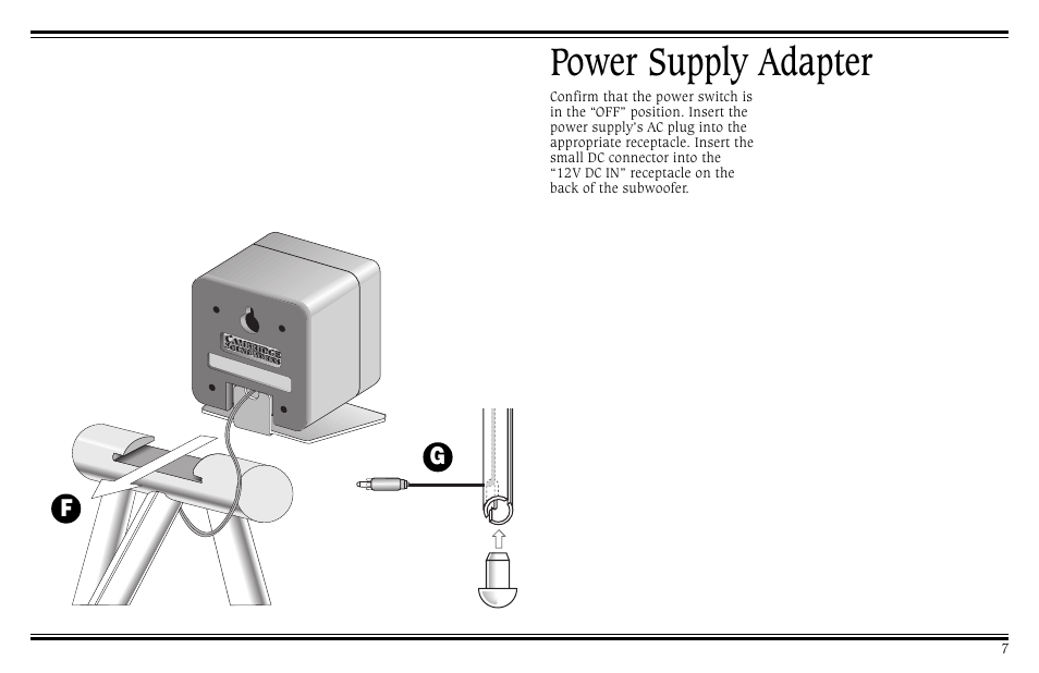 Power supply adapter | Cambridge SoundWorks PCWorks User Manual | Page 11 / 20