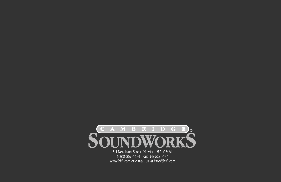 Cambridge SoundWorks PCWorks User Manual | Page 20 / 20