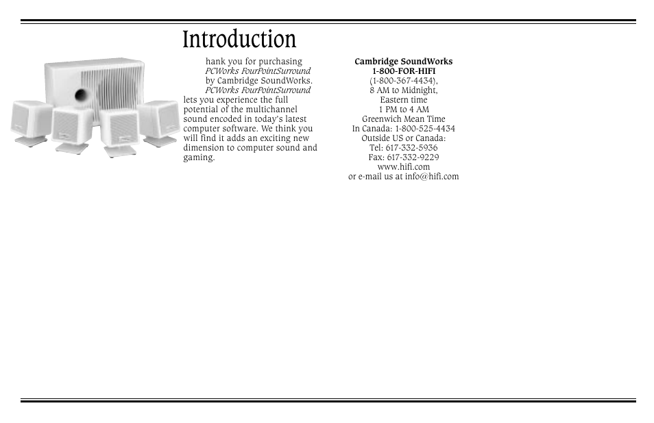 Introduction | Cambridge SoundWorks PCWorks User Manual | Page 5 / 20