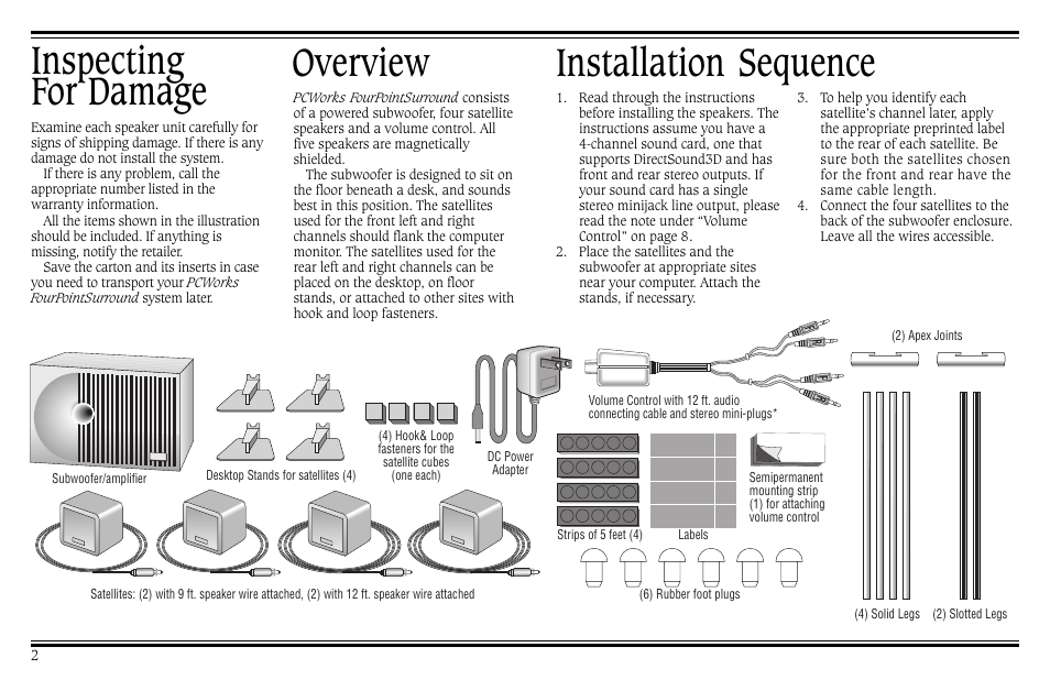 Installation sequence inspecting for damage, Overview | Cambridge SoundWorks PCWorks User Manual | Page 6 / 20