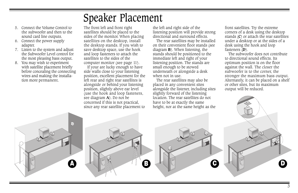 Speaker placement, Ac d b | Cambridge SoundWorks PCWorks User Manual | Page 7 / 20
