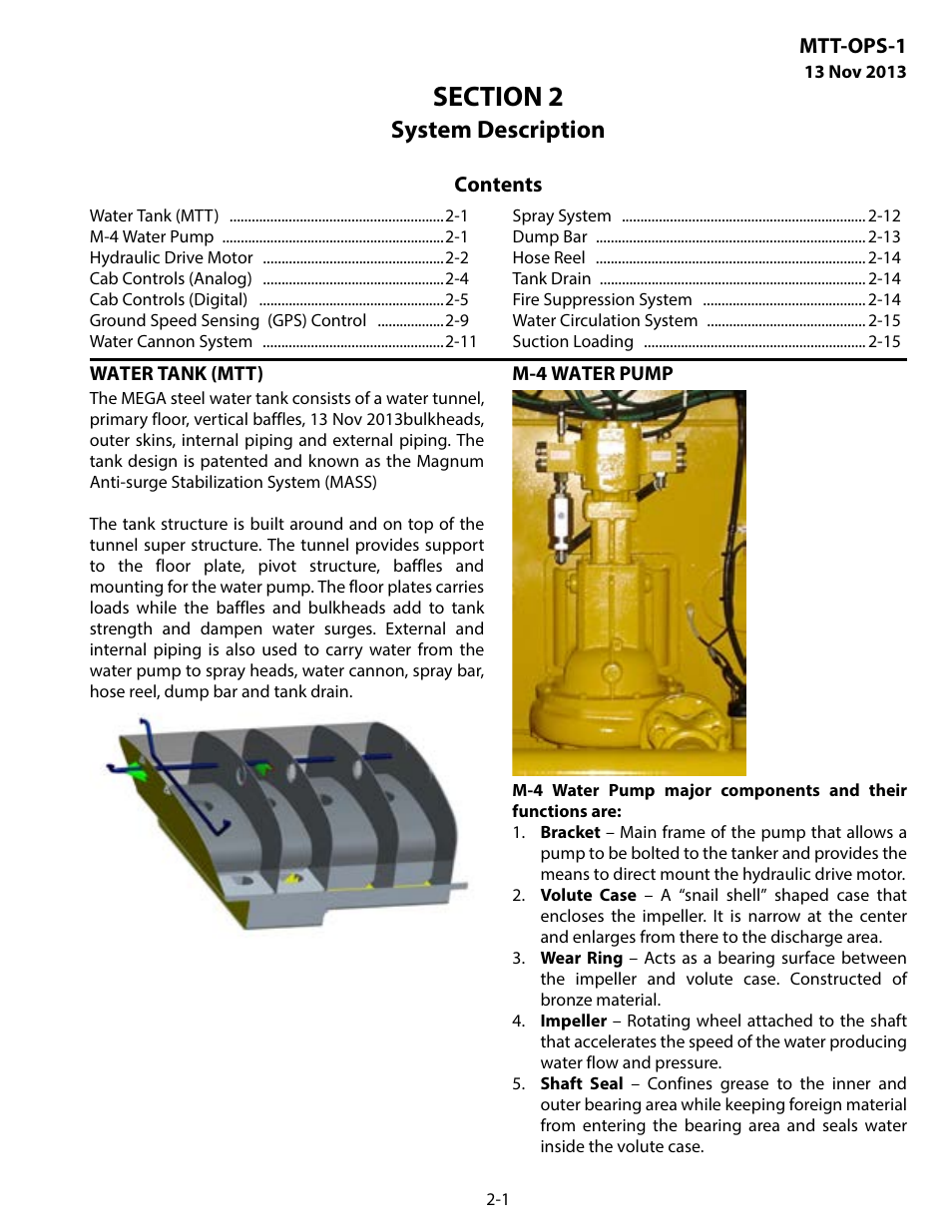 System description, Water tank (mtt), M-4 water pump | Section 2 system description -1 | MEGA Corp. MTT-OPS-1 User Manual | Page 10 / 73