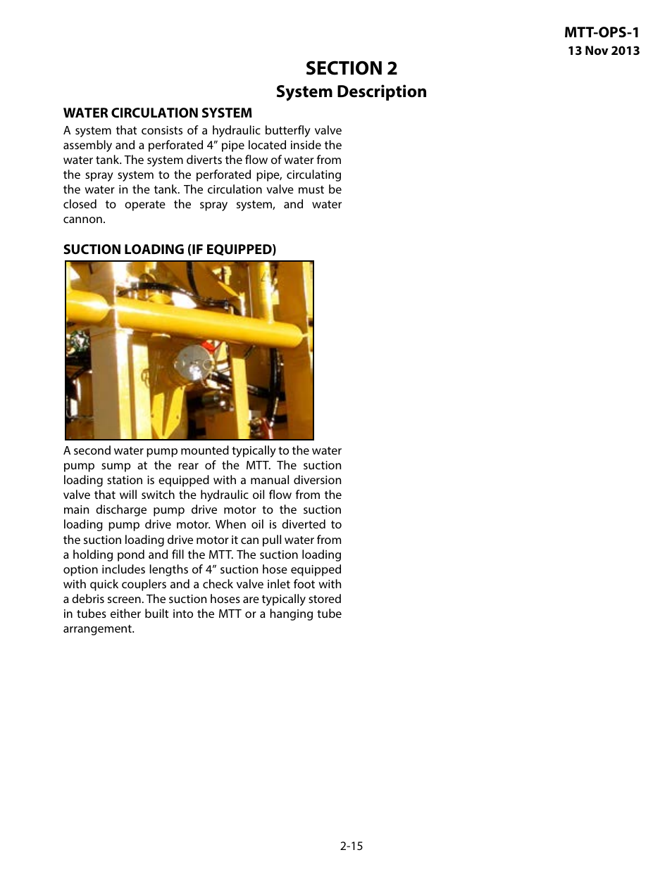 Water circulation system, Suction loading (if equipped), System description | MEGA Corp. MTT-OPS-1 User Manual | Page 24 / 73