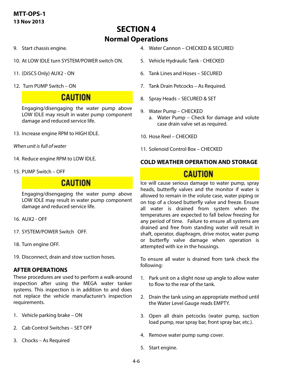After operations, Cold weather operation and storage, Normal operations | MEGA Corp. MTT-OPS-1 User Manual | Page 33 / 73