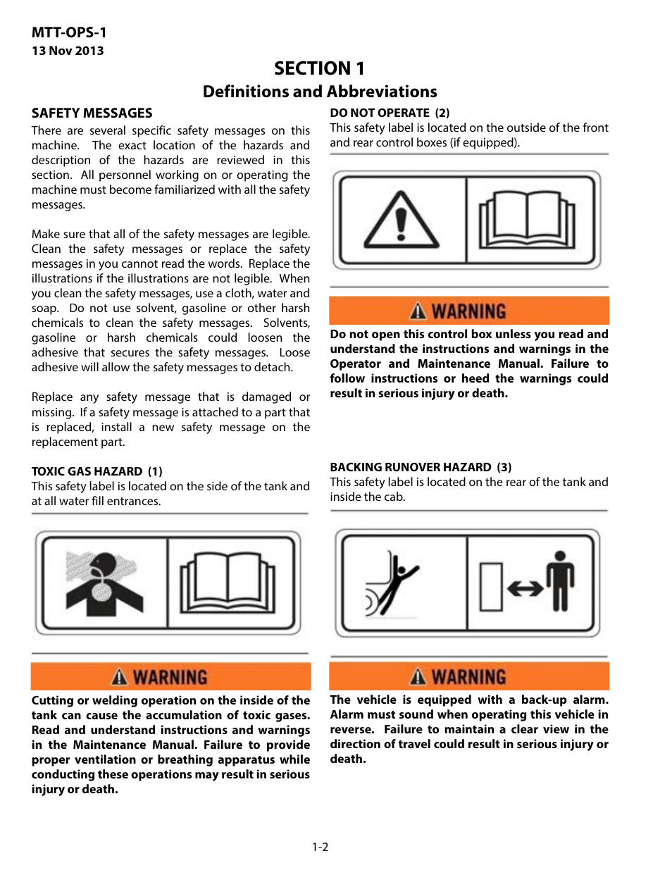 Safety messages, Definitions and abbreviations | MEGA Corp. MTT-OPS-1 User Manual | Page 5 / 73