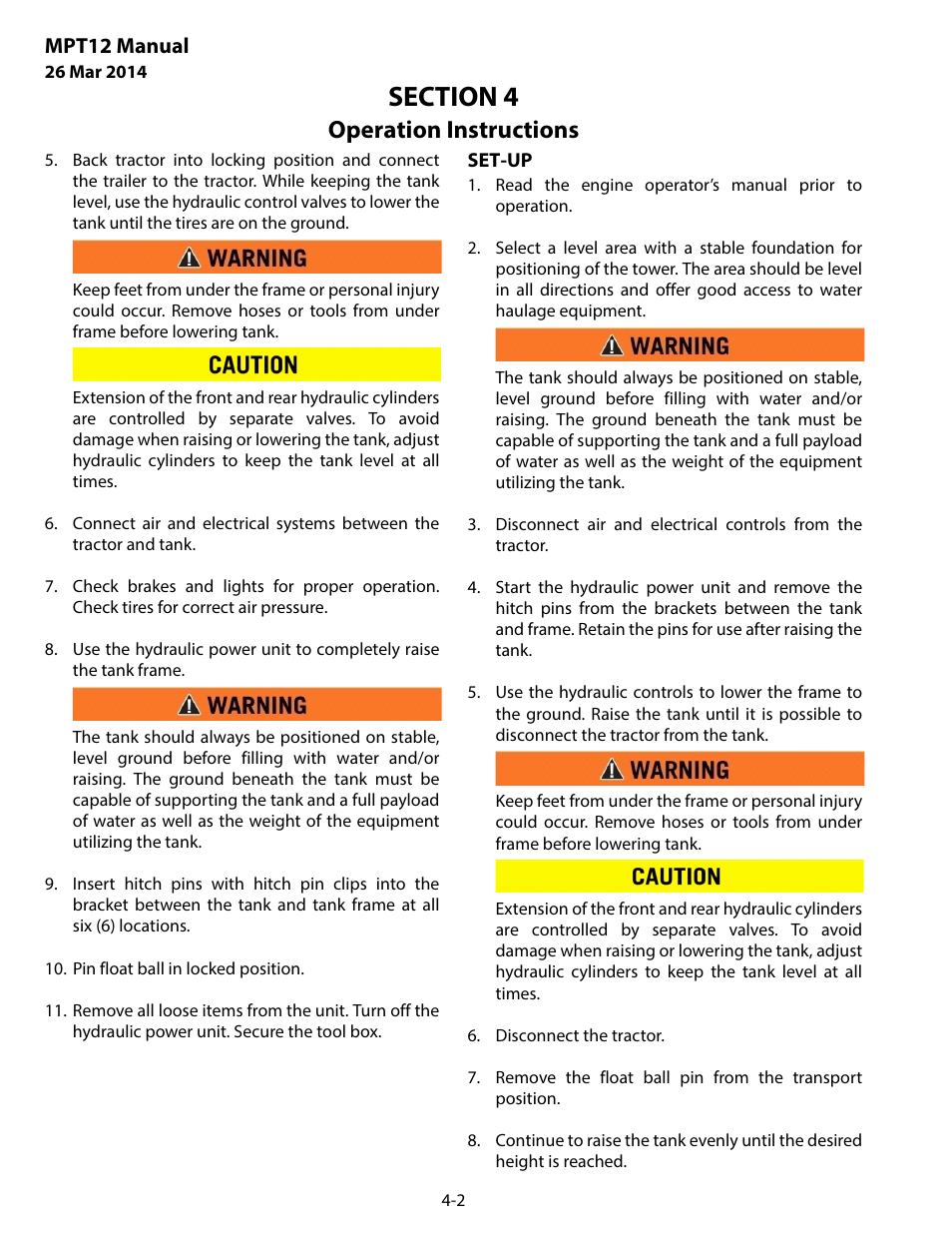 Set-up, Operation instructions | MEGA Corp. MPT User Manual | Page 13 / 33