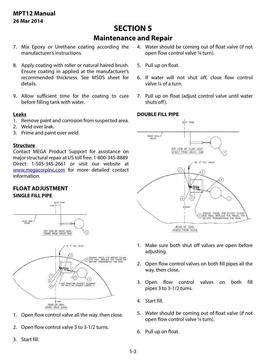 Float adjustment, Maintenance and repair | MEGA Corp. MPT User Manual | Page 17 / 33