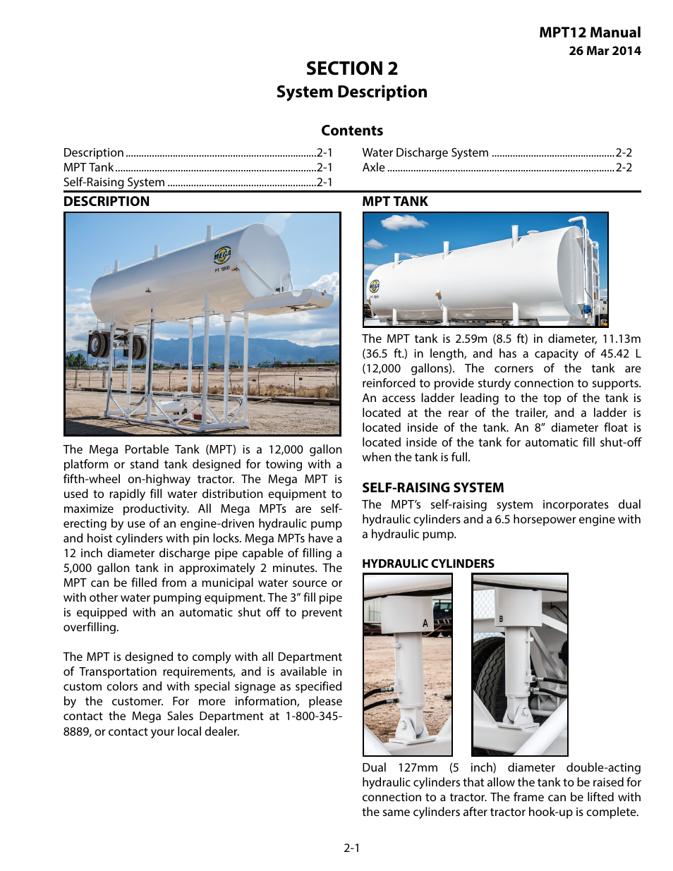 System description, Description, Mpt tank | Self-raising system, Section 2 system description -1 | MEGA Corp. MPT User Manual | Page 8 / 33