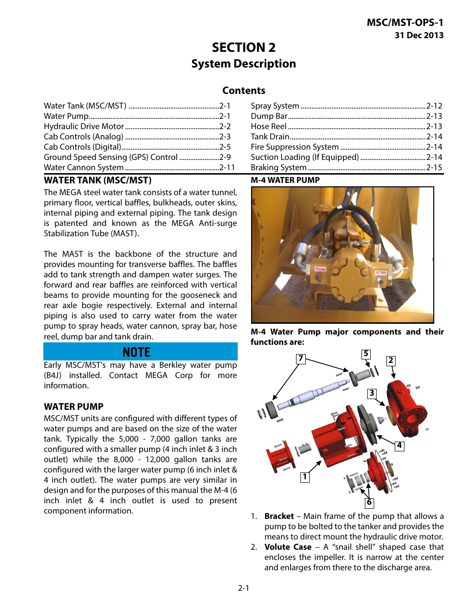 System description, Water tank (msc/mst), Water pump | Section 2 system description -1 | MEGA Corp. MSC-OPS-1 User Manual | Page 10 / 61
