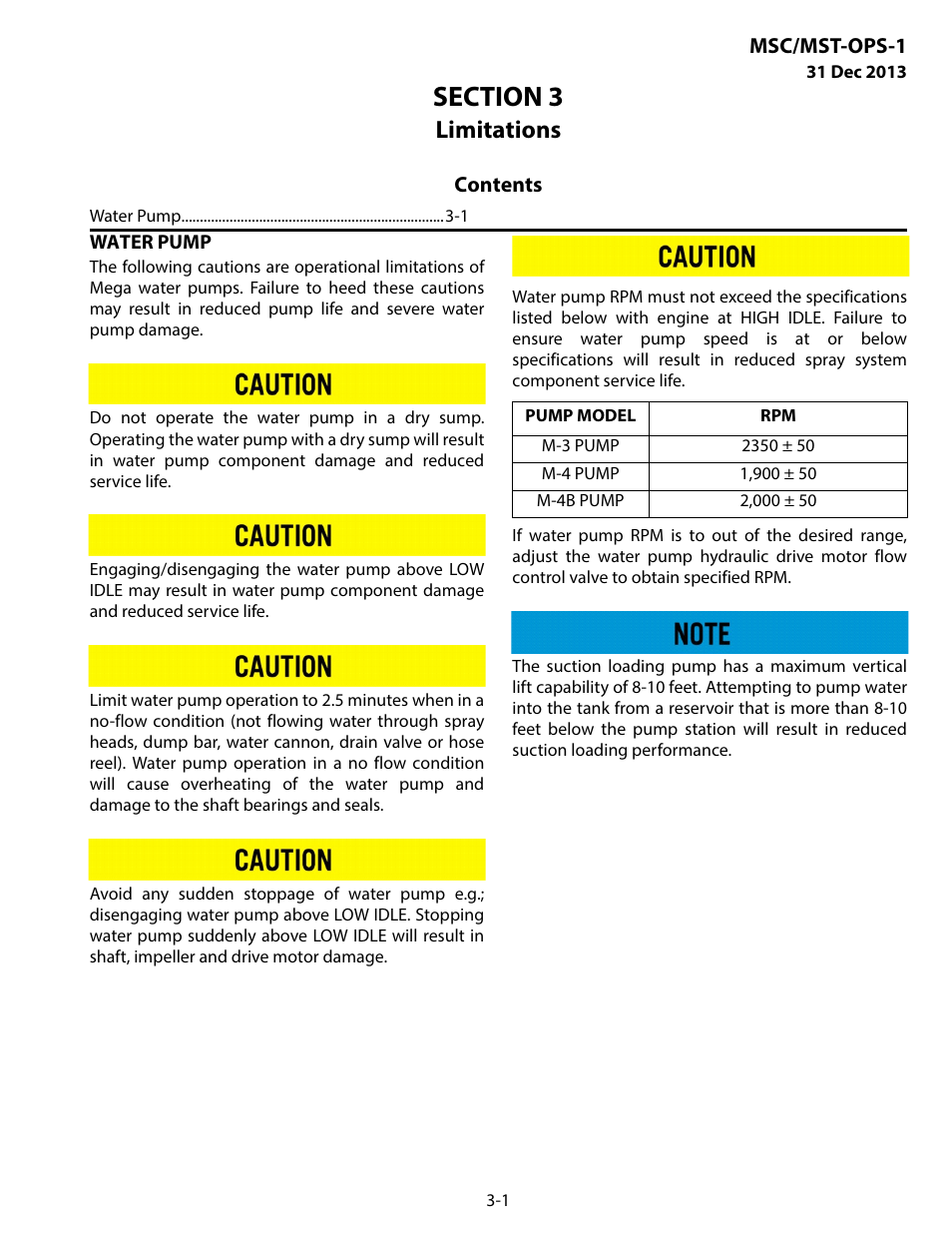Limitations, Water pump, Section 3 limitations -1 | MEGA Corp. MSC-OPS-1 User Manual | Page 28 / 61
