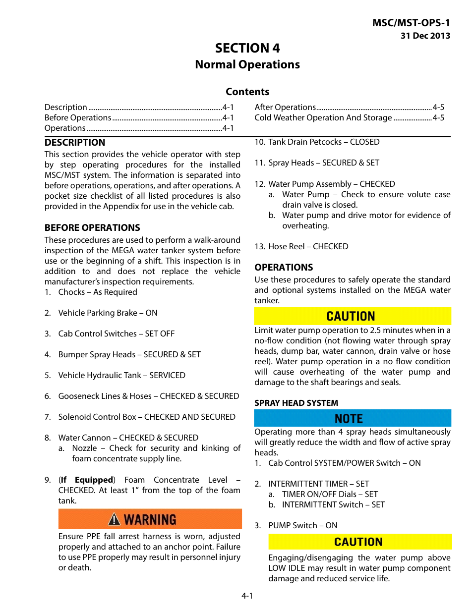 Normal operations, Description, Before operations | Operations, Section 4 normal operations -1 | MEGA Corp. MSC-OPS-1 User Manual | Page 30 / 61