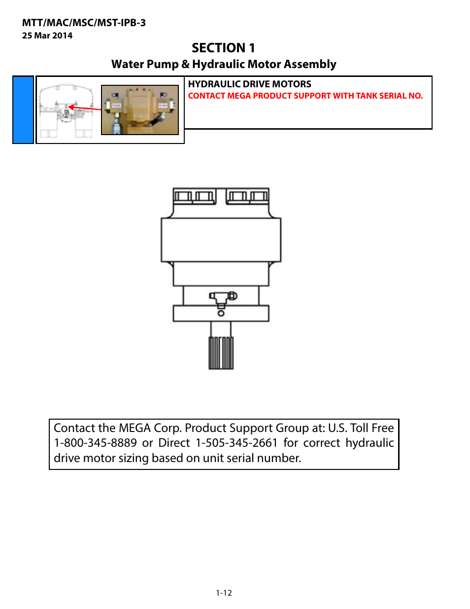 Hydraulic drive motors, Hydraulic drive motors -12, Water pump & hydraulic motor assembly | MEGA Corp. MTT-IPB-3 User Manual | Page 15 / 55