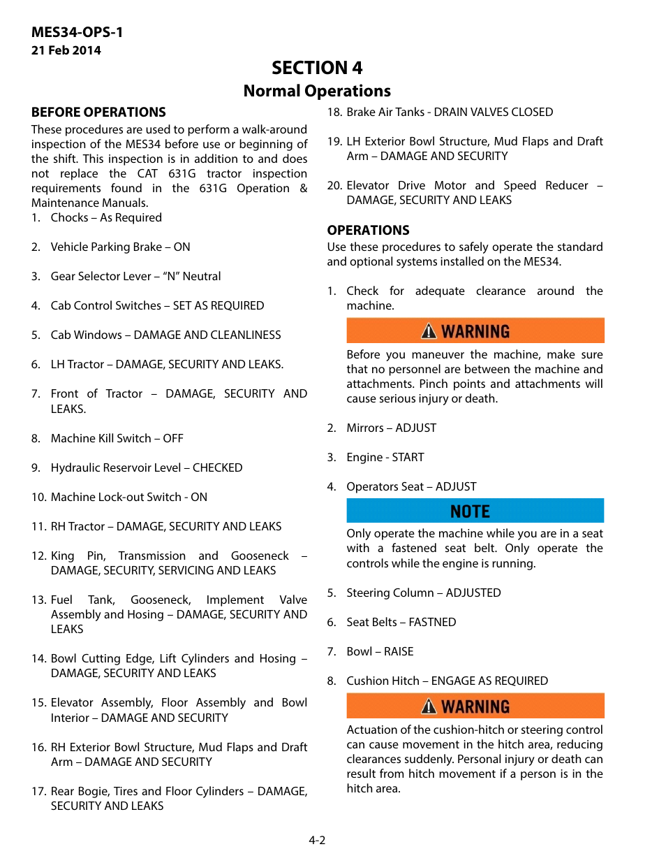 Before operations, Operations, Before operations -2 | Operations -2, Normal operations | MEGA Corp. MES34-OPS-1 User Manual | Page 19 / 35