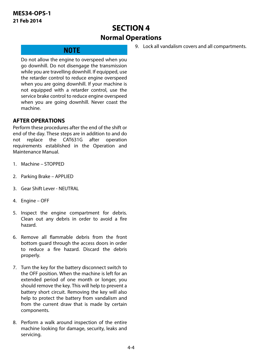 After operations, After operations -4, Normal operations | MEGA Corp. MES34-OPS-1 User Manual | Page 21 / 35