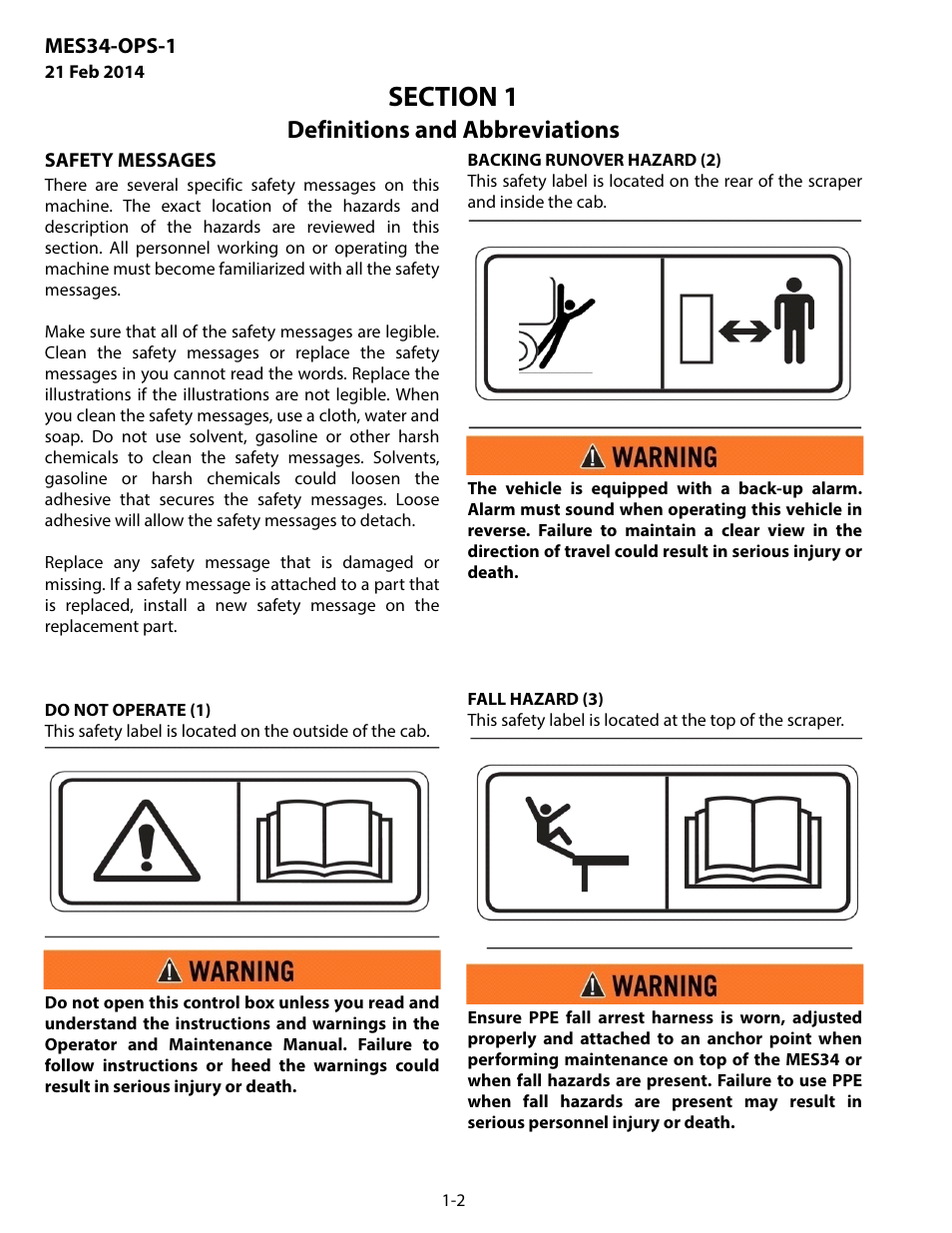 Safety messages, Safety messages -2, Definitions and abbreviations | MEGA Corp. MES34-OPS-1 User Manual | Page 5 / 35