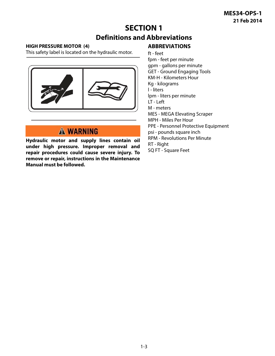 Abbreviations, Abbreviations -3, Definitions and abbreviations | MEGA Corp. MES34-OPS-1 User Manual | Page 6 / 35