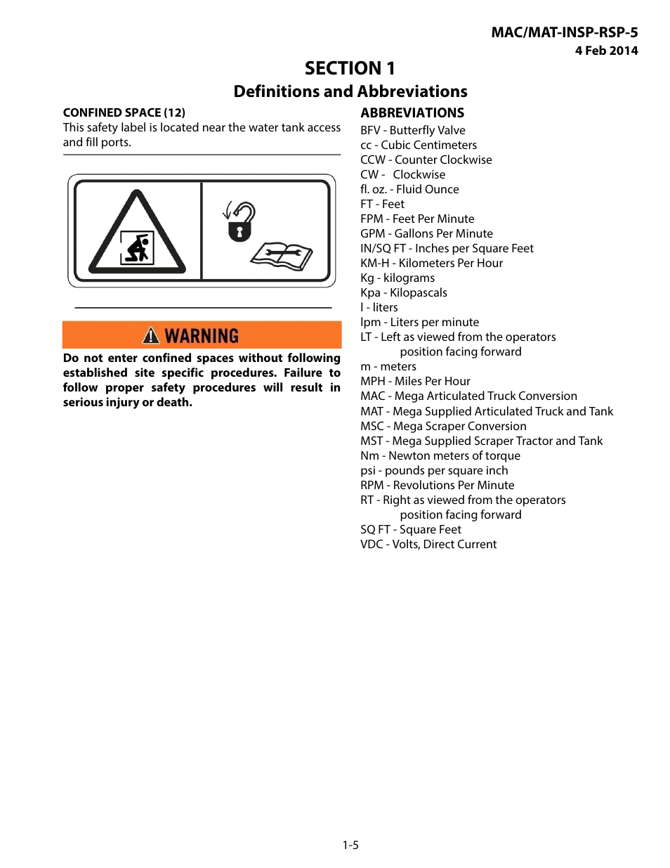 Abbreviations, Abbreviations -5, Definitions and abbreviations | MEGA Corp. MAC-INSP-RSP-5 User Manual | Page 8 / 21