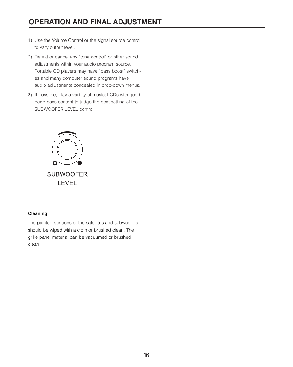 Operation and final adjustment | Cambridge SoundWorks II User Manual | Page 16 / 20