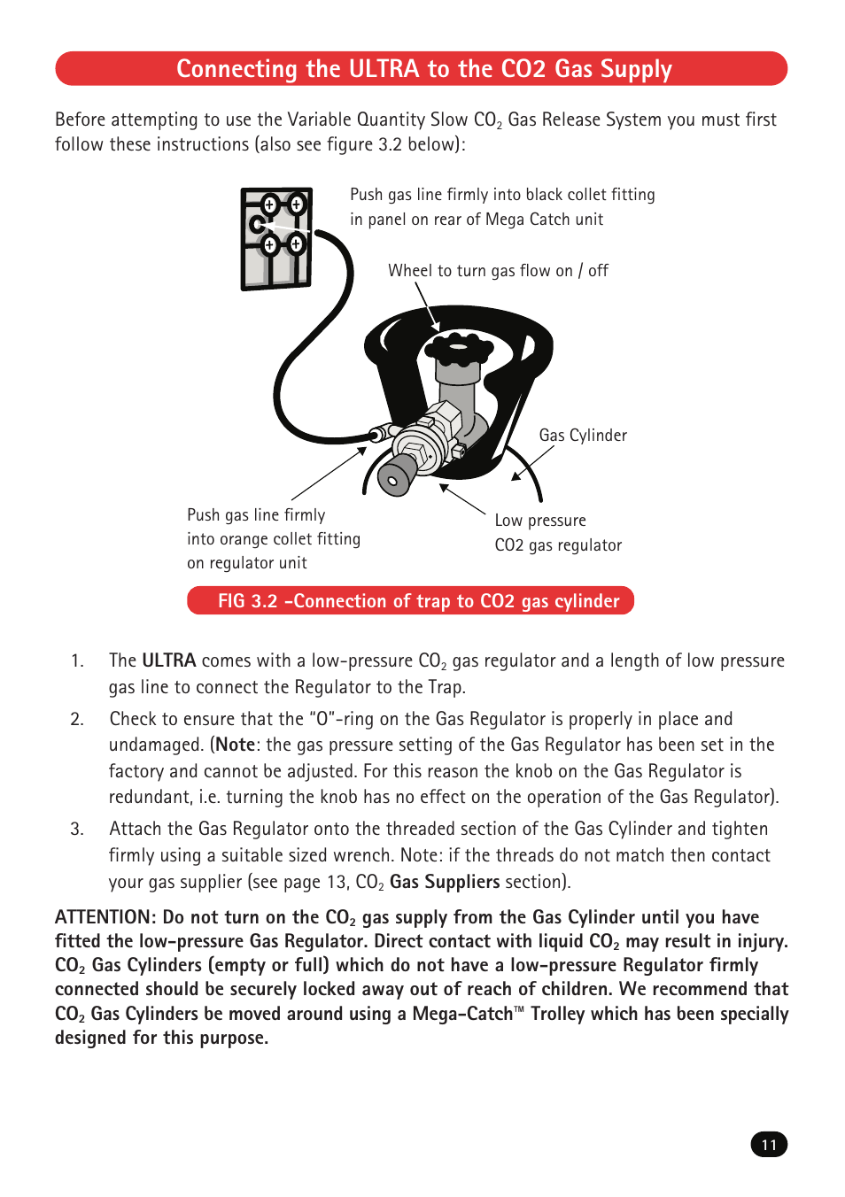 Connecting the ultra to the co2 gas supply | Mega Catch MCU-800 Ultra User Manual | Page 13 / 32